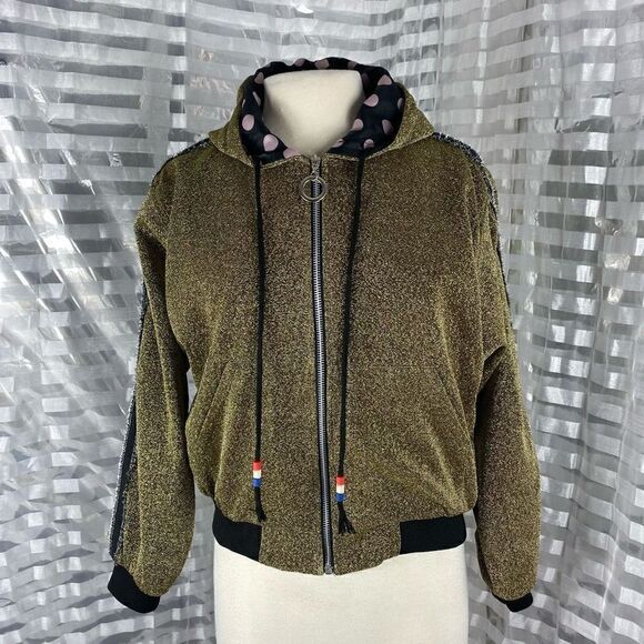 T&T Collection Gold Sparkle Hooded Jacket - Picture 1 of 6